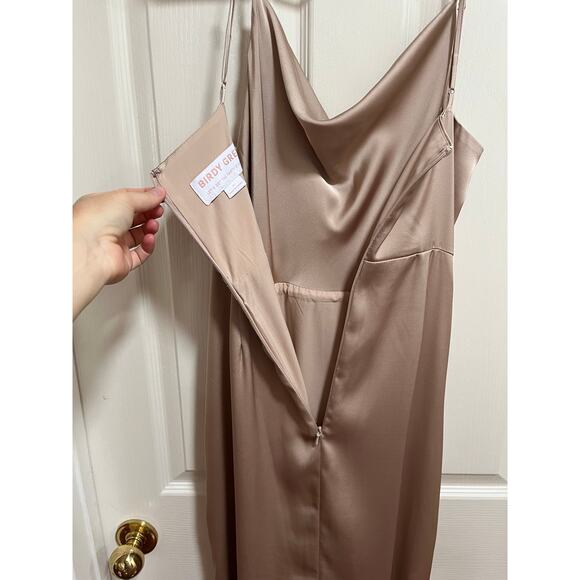 Birdy Grey Lydia Dress Matte Satin Neutral Champagne Medium Long Bridesmaid Cowl - Picture 7 of 13